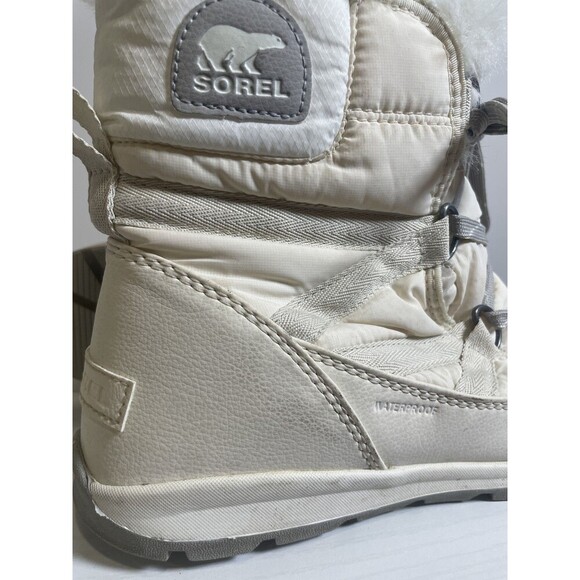 SOREL Whitney Short Lace Off-White Quilted Faux Fur-Lined Winter Boots Size 10 - Picture 9 of 9